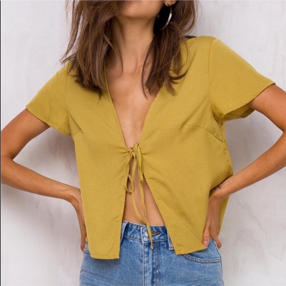 Princess Polly Tops - Princess Polly green tie up top